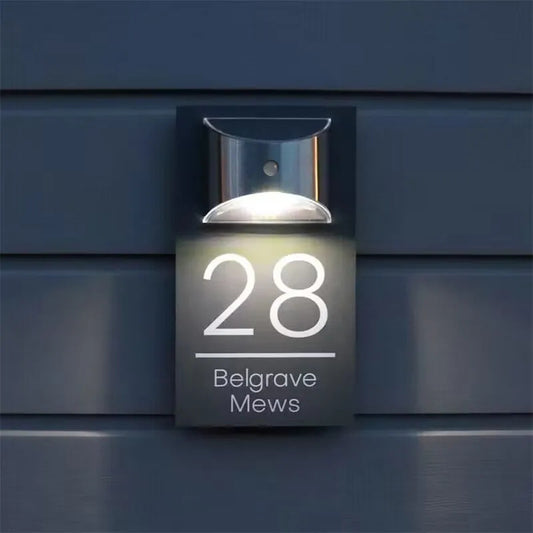 Personalized House Sign Solar Light Door Number Plaque Matt Black