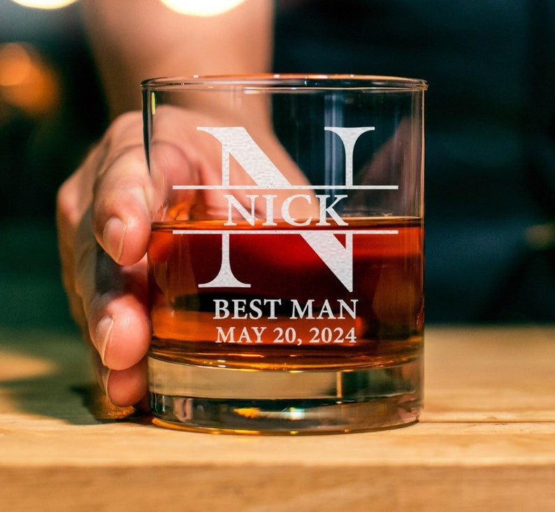 Father's Day Gift-Personalized Engrave Name Whisky Wine Glass Cup Rock Glass