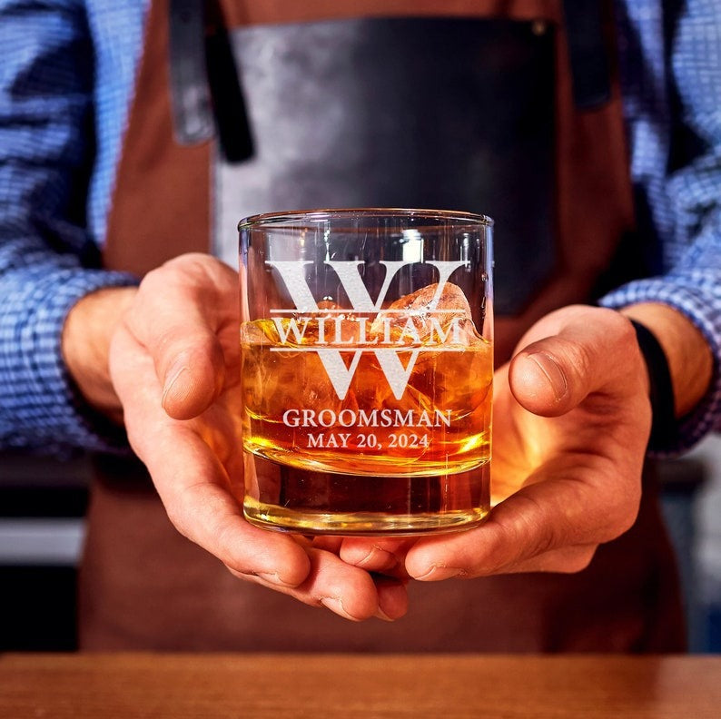 Father's Day Gift-Personalized Engrave Name Whisky Wine Glass Cup Rock Glass