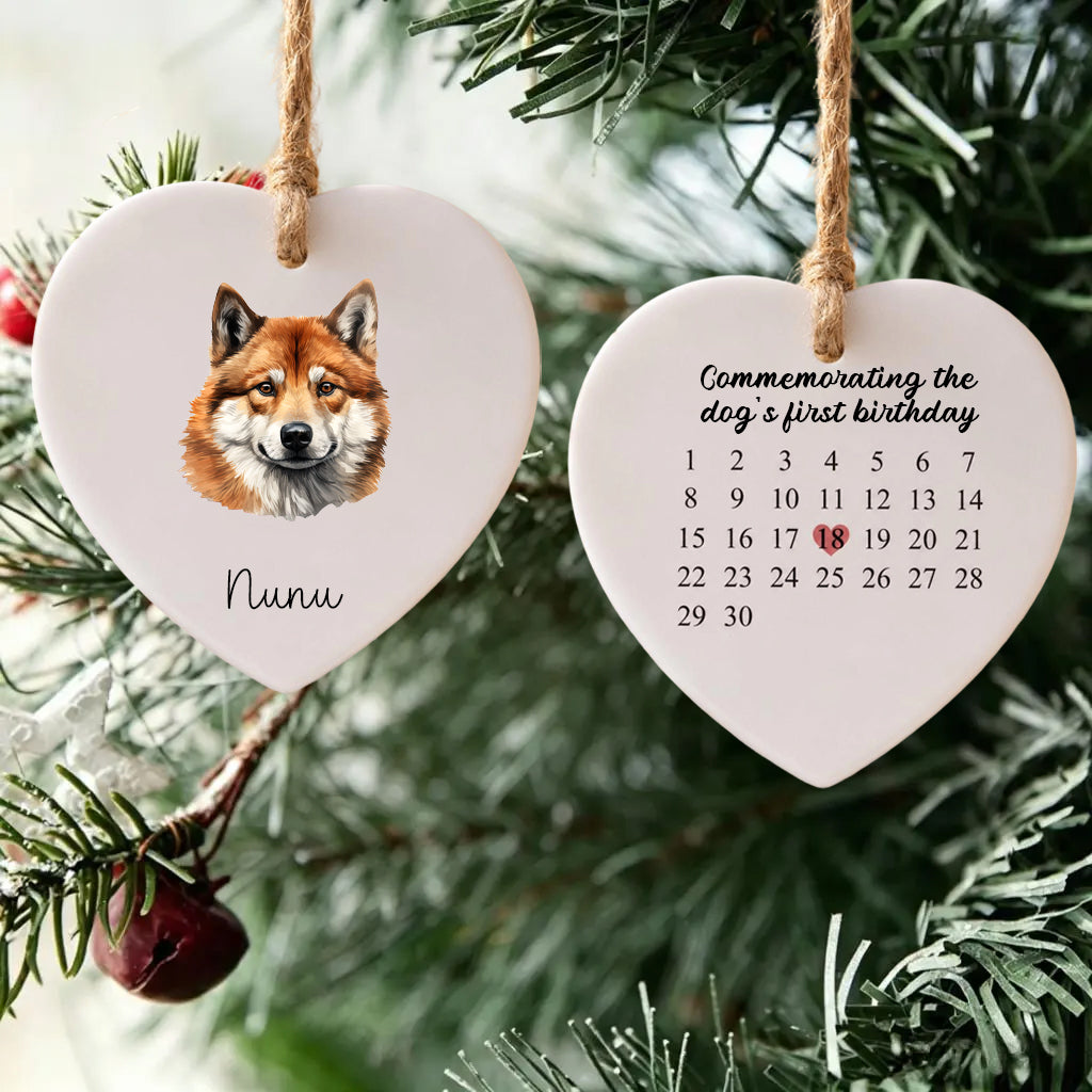 Commemoratingthe Dog's First Birthday-Personalized Dog Photo Heart Ceramic Ornament