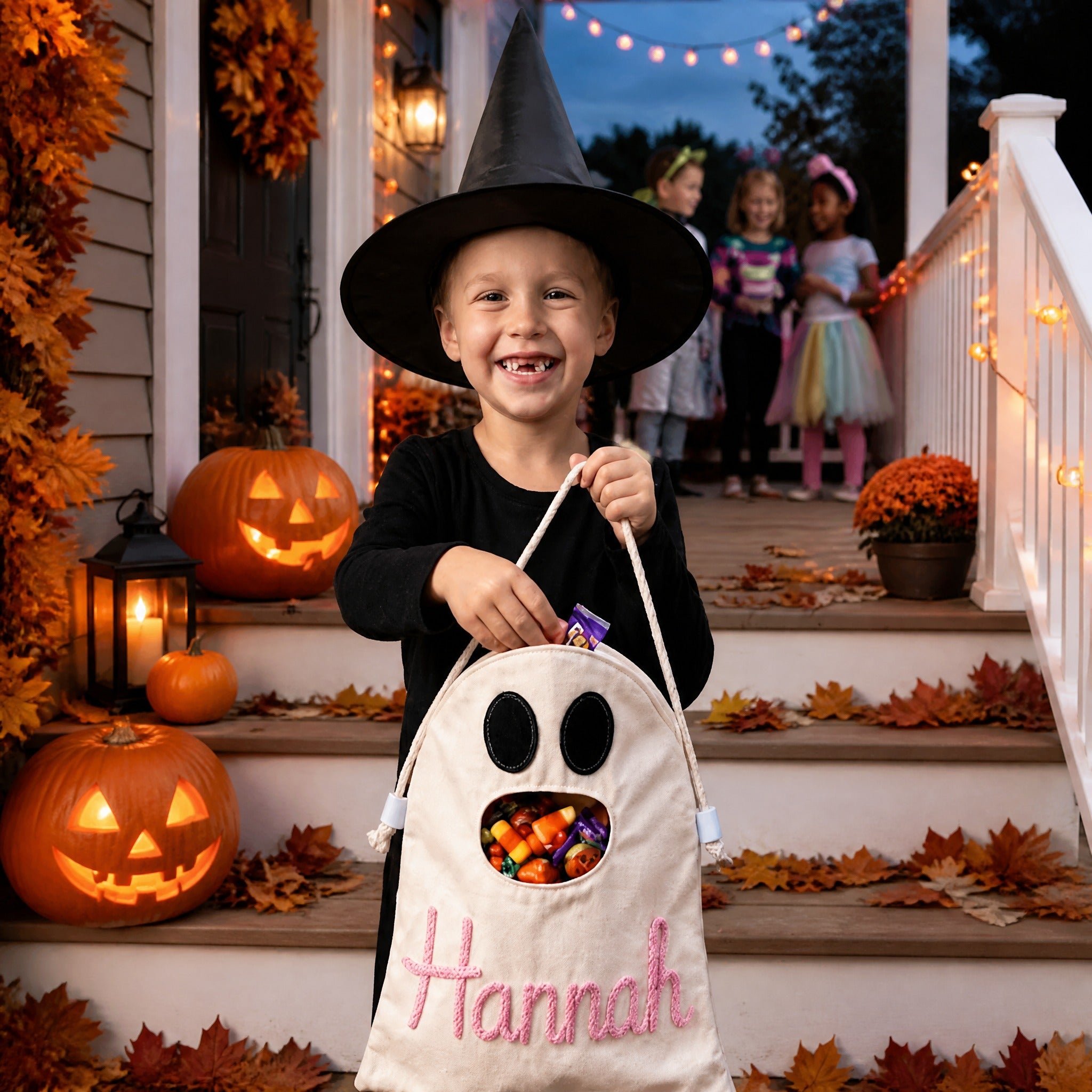 Personalized Halloween Ghost Bag-Trick-or-Treat Canvas Tote Bag for Kids