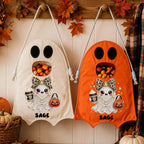 Personalized Ghost Trick or Treat Bag, Custom Name Halloween Candy Tote for Kids