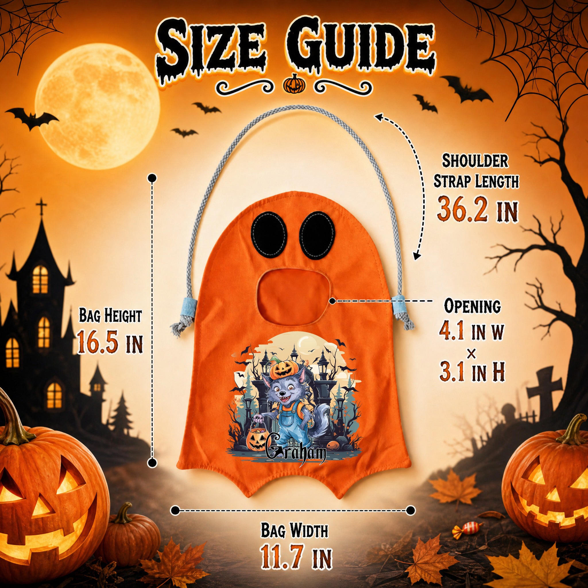 Custom Name Spooky Halloween Candy Bag,Ghost Halloween Trick or Treat Bag for Kids