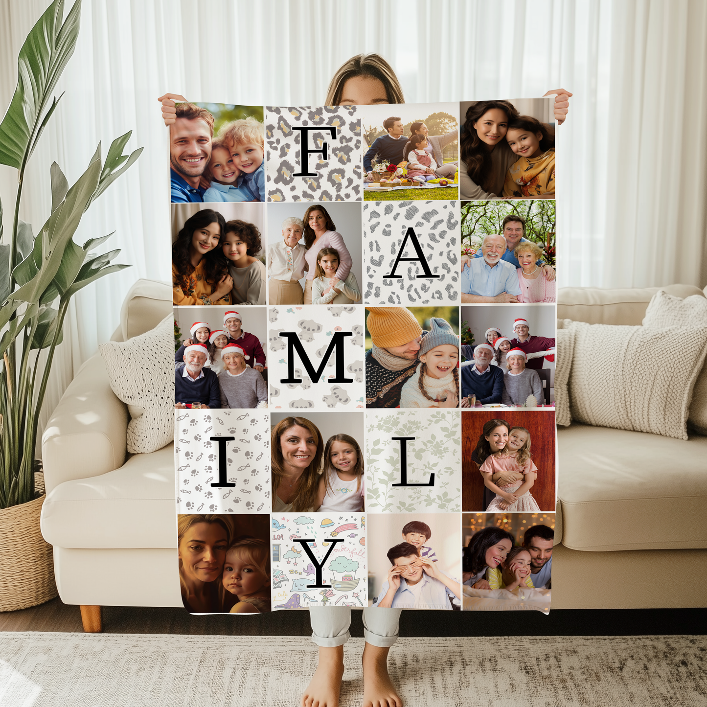 Personalized 14 Family Photo Blankets Home Decor Gift For Mother's,Father's ,Christmas Day