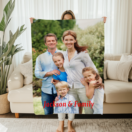 Personalized Soft Photo Throw Blanket with Text Birthday Mother's Day Gift for Family