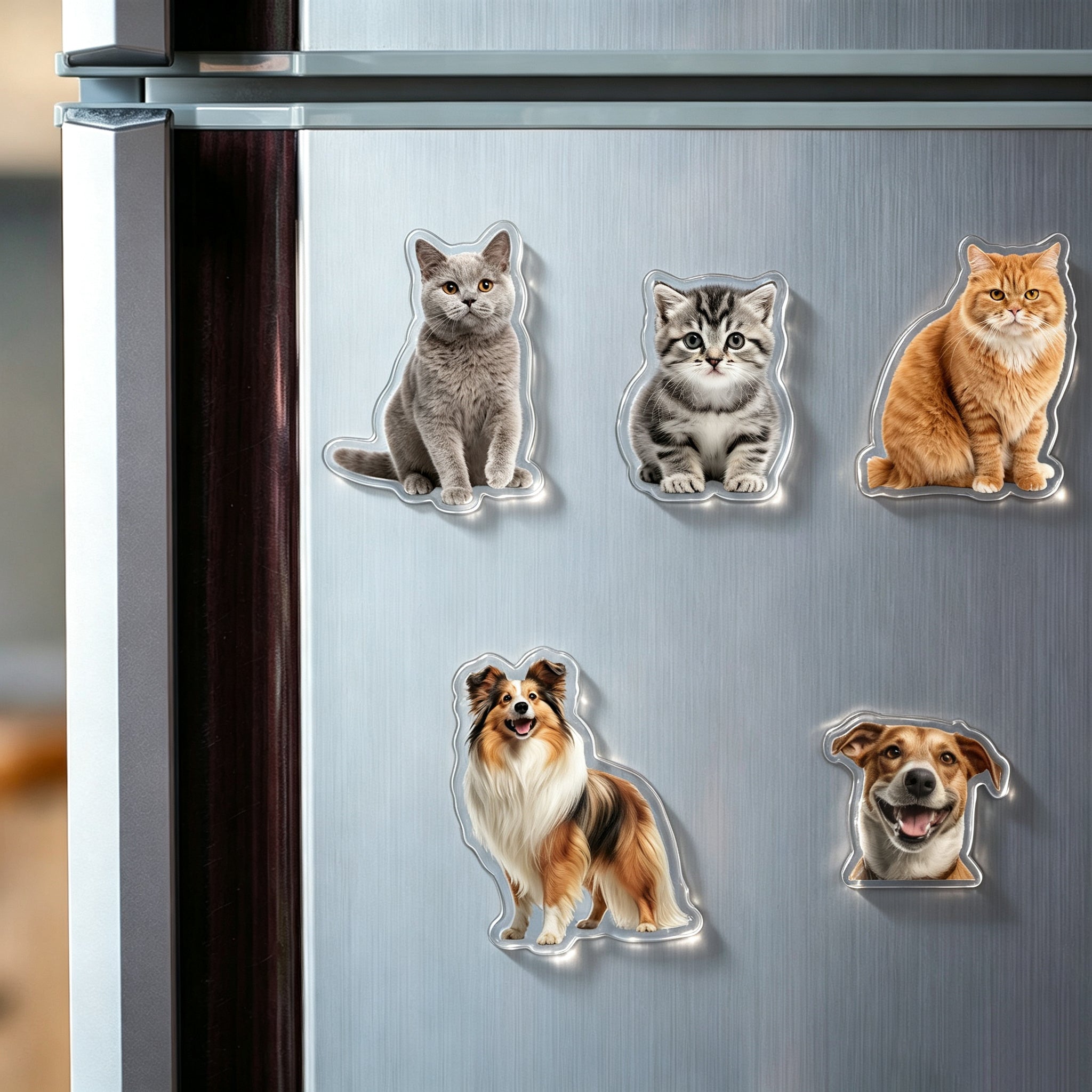 Custom Pet Photo Fridge Magnet - Personalized Acrylic Cat & Dog Cutout,Kitchen Decor