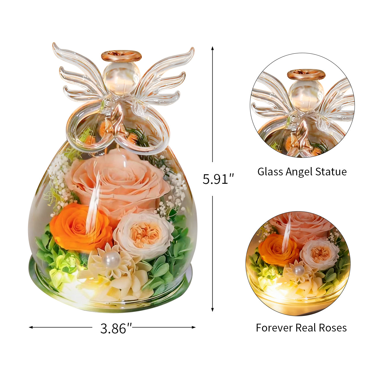 Personalized Glass Angel Figurine with Preserved Flower