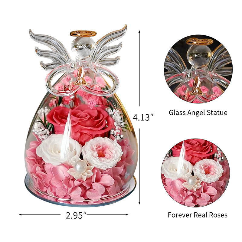 Personalized Glass Angel Figurine with Preserved Flower