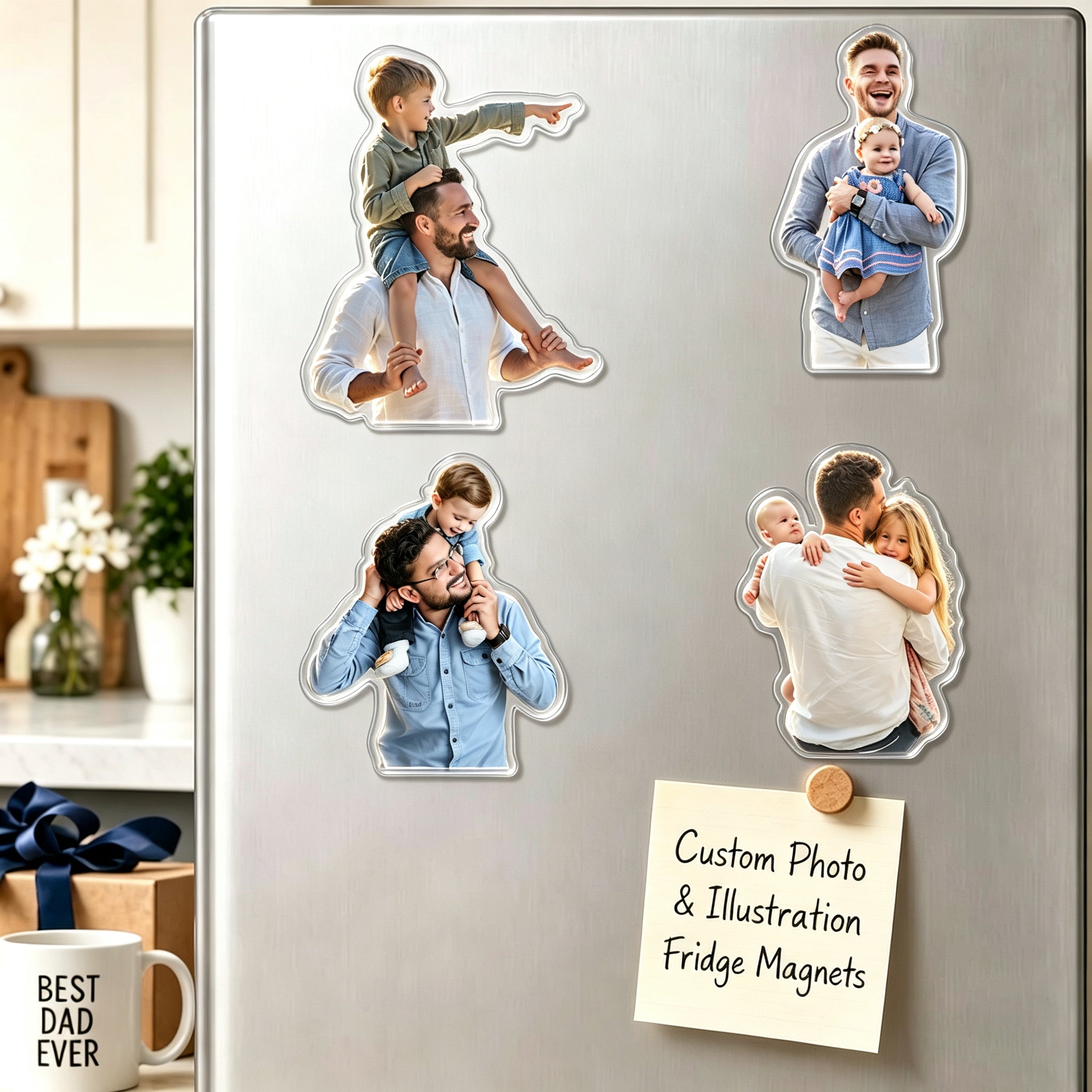 Personalized Dad & Kids Photo Fridge Magnet - Fathers Day Gift For Dad, Gift For Husband