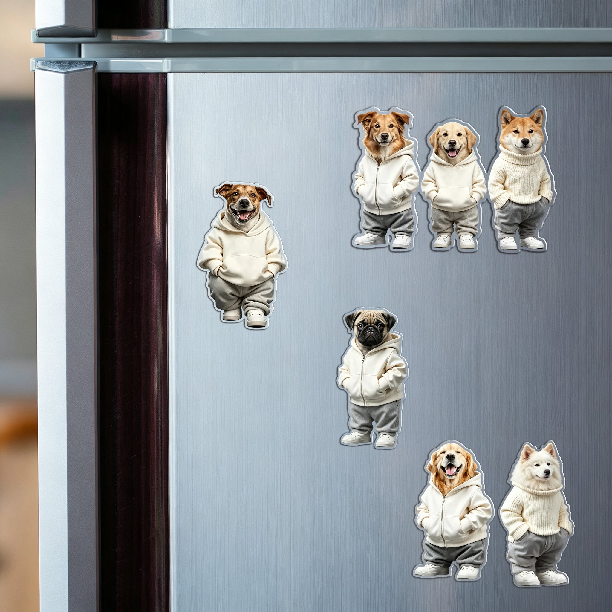 Custom funny Dog in Hoodie Fridge Magnet - Cute Anthropomorphic Pet Magnet - Dog Lover Gift