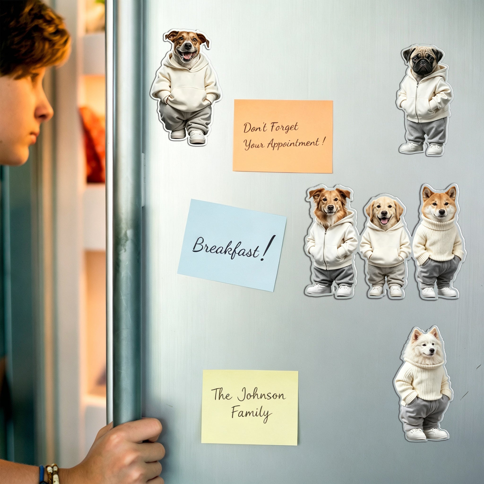 Custom funny Dog in Hoodie Fridge Magnet - Cute Anthropomorphic Pet Magnet - Dog Lover Gift