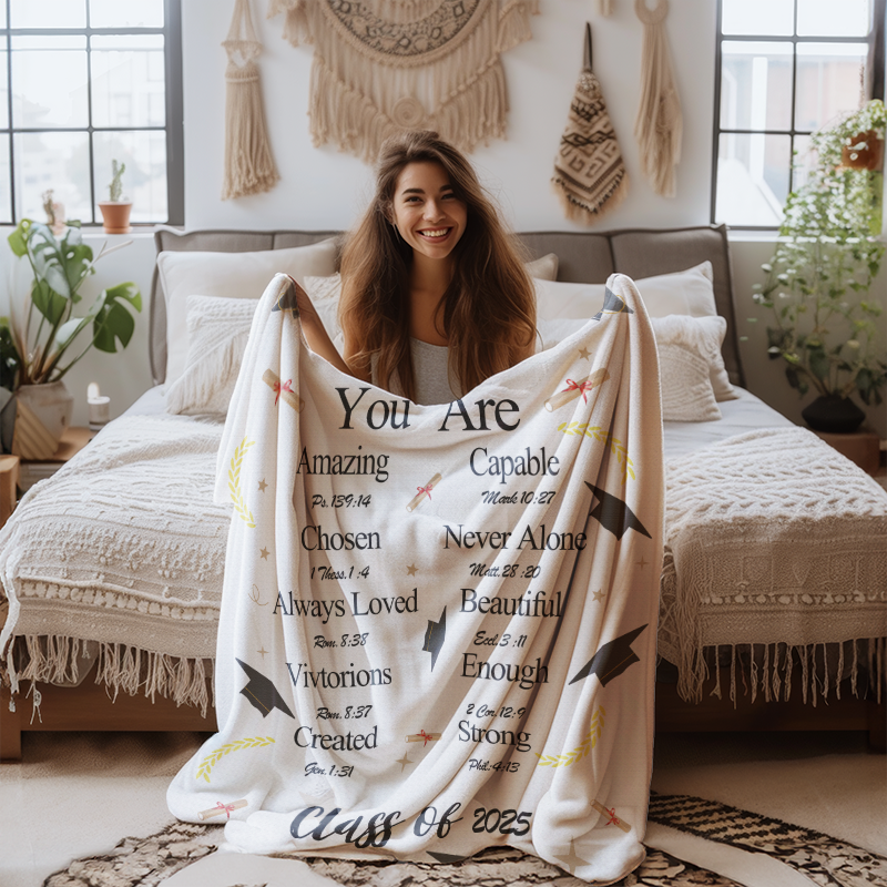 Personalized Graduation Throw Blanket with Name Gift for graduate Masters High school Grad gifts for her