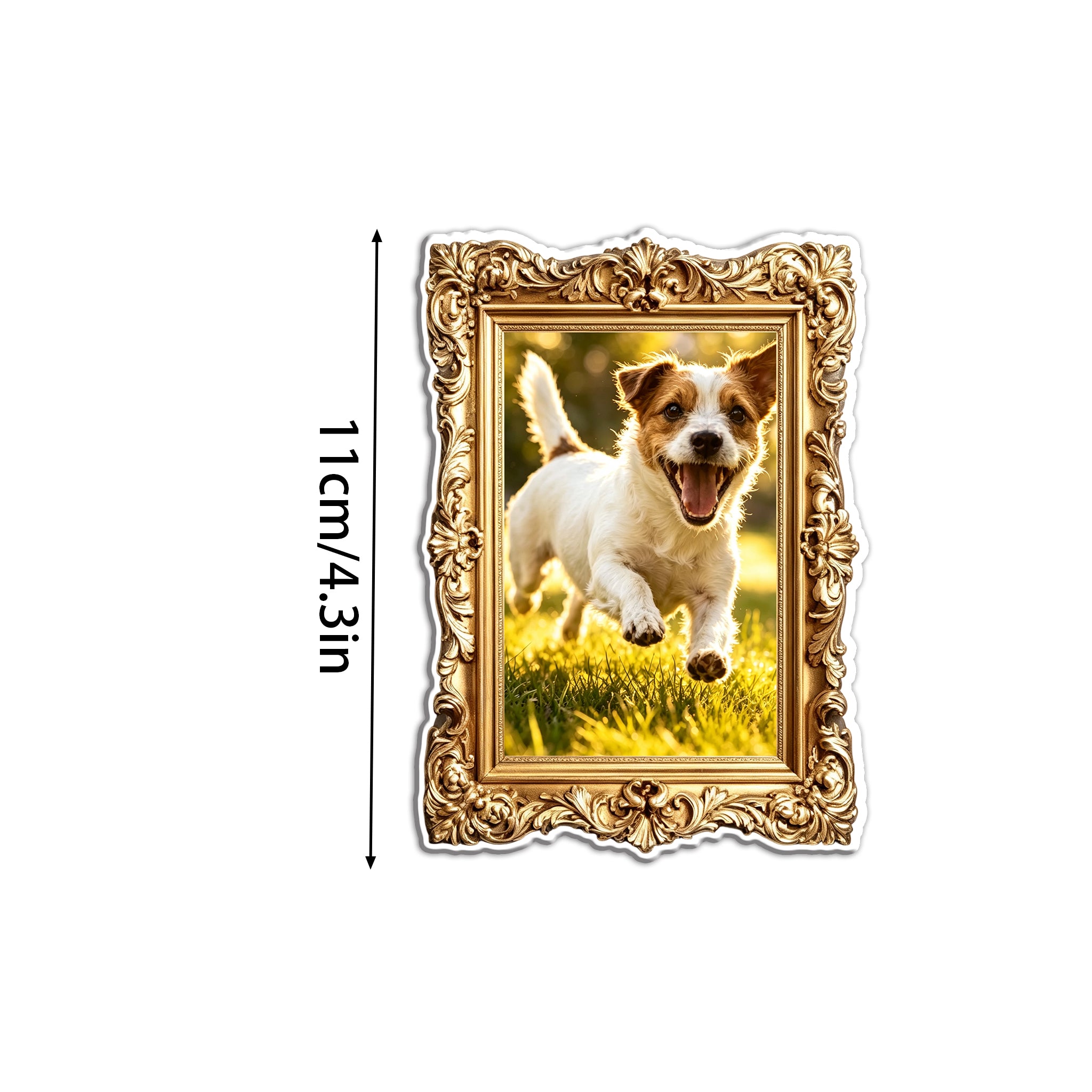 Personalized Pet Photo Fridge Magnet - Custom Vintage Gold Frame, Dog Portrait Magnet, Pet Memorial Kitchen Decor