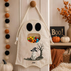 Personalized Halloween Ghost Bag-Witch Cat Trick-or-Treat Canvas Tote Bag for Kids