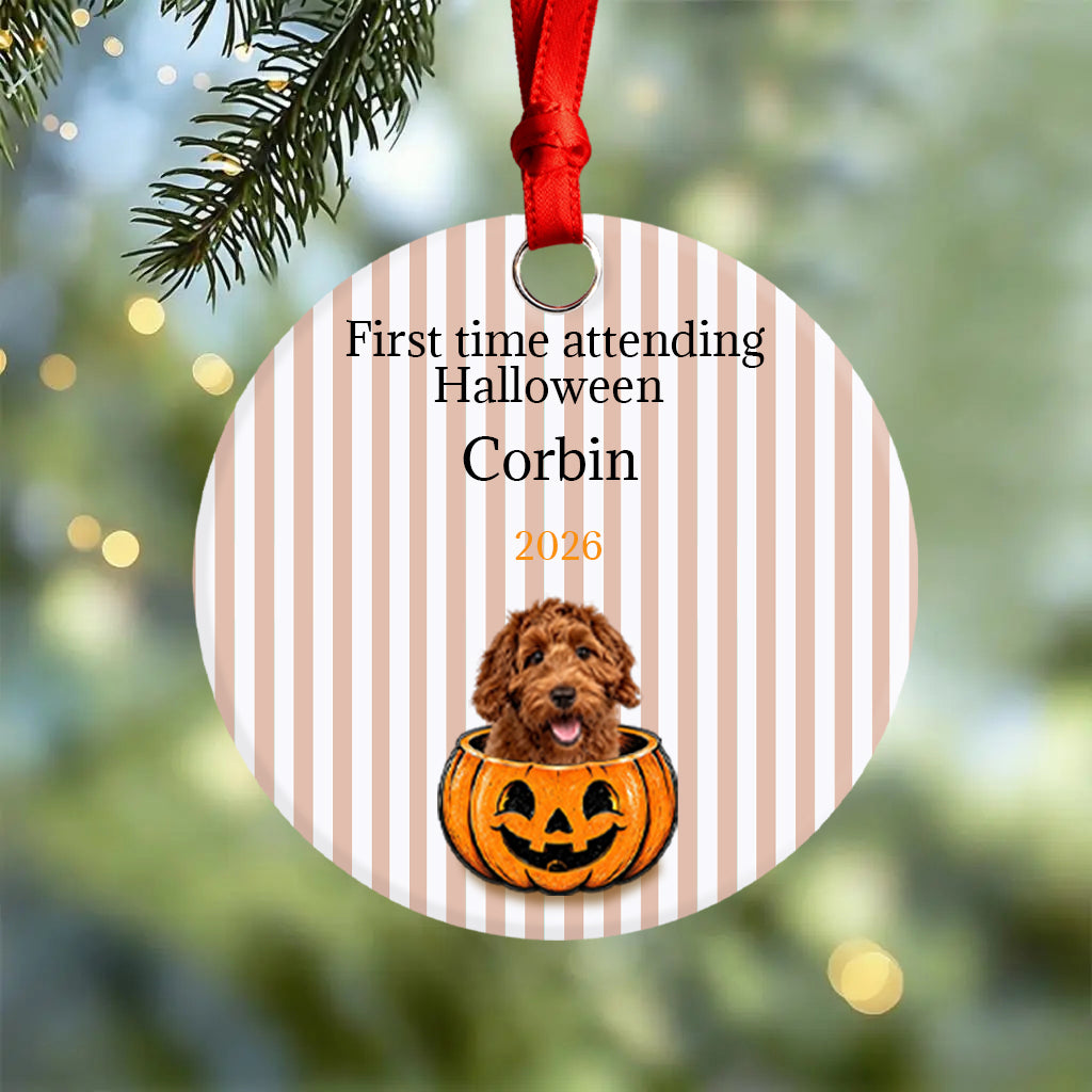 Custom First Halloween Dog Ornament, Personalized Pet Name Pumpkin Decoration, Halloween Gift for Dog Lovers
