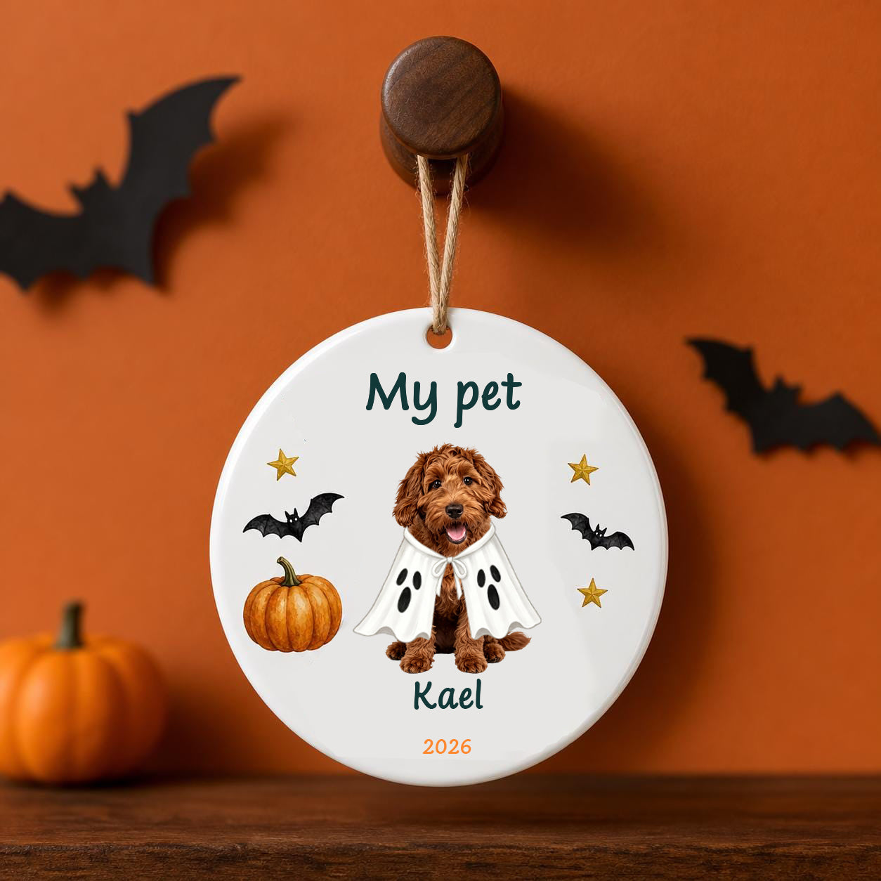 Personalized Pet  Ornament Using Pet's Photo + Name - Custom Ornament Halloween Dog Ornament
