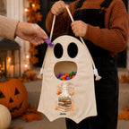 Custom Name Ghost Trick or Treat Bag, Personalized Halloween Candy Tote for Kids