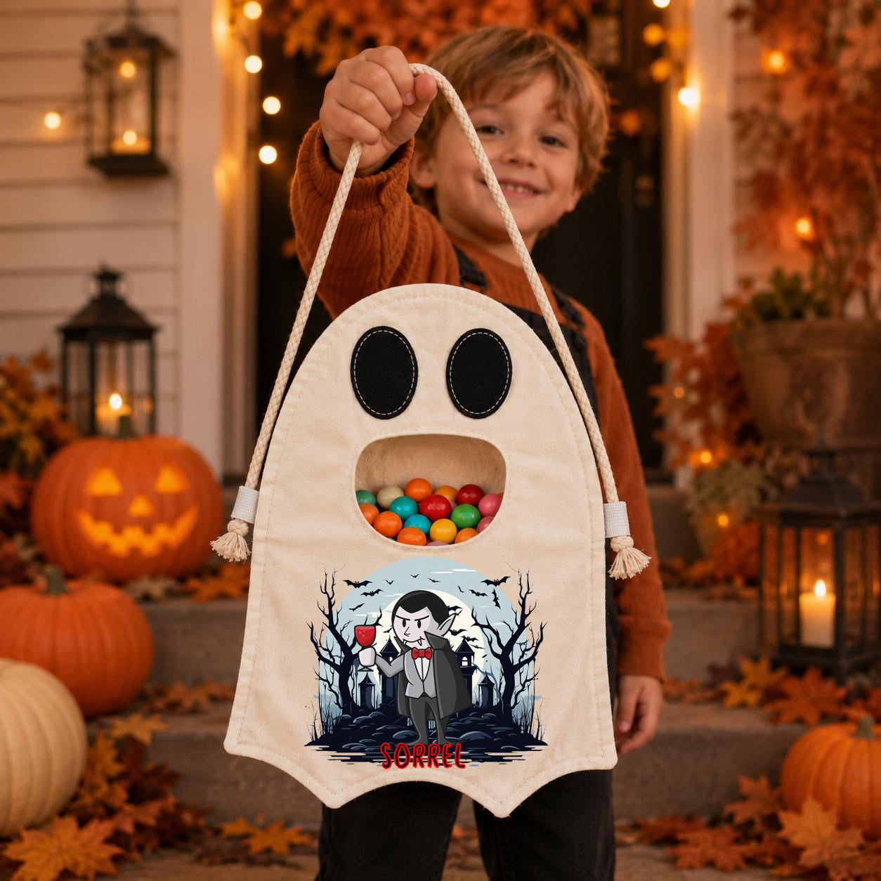 Personalized Spooky Monster Trick or Treat Bag, Custom Name Halloween Candy Tote for Kids