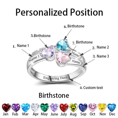 Personalized Family Name Rings with 3 Birthstones For Mother's Day Gift
