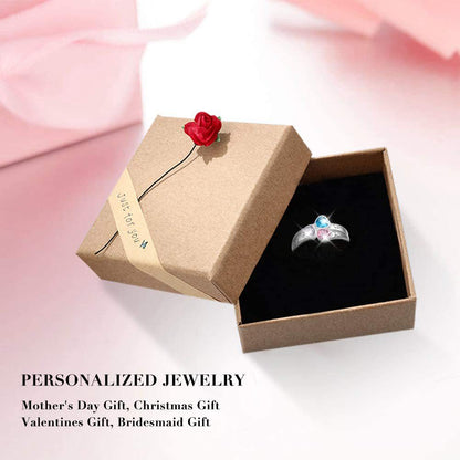 Personalized Family Name Rings with 3 Birthstones For Mother's Day Gift