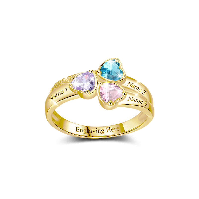 Personalized Family Name Rings with 3 Birthstones For Mother's Day Gift