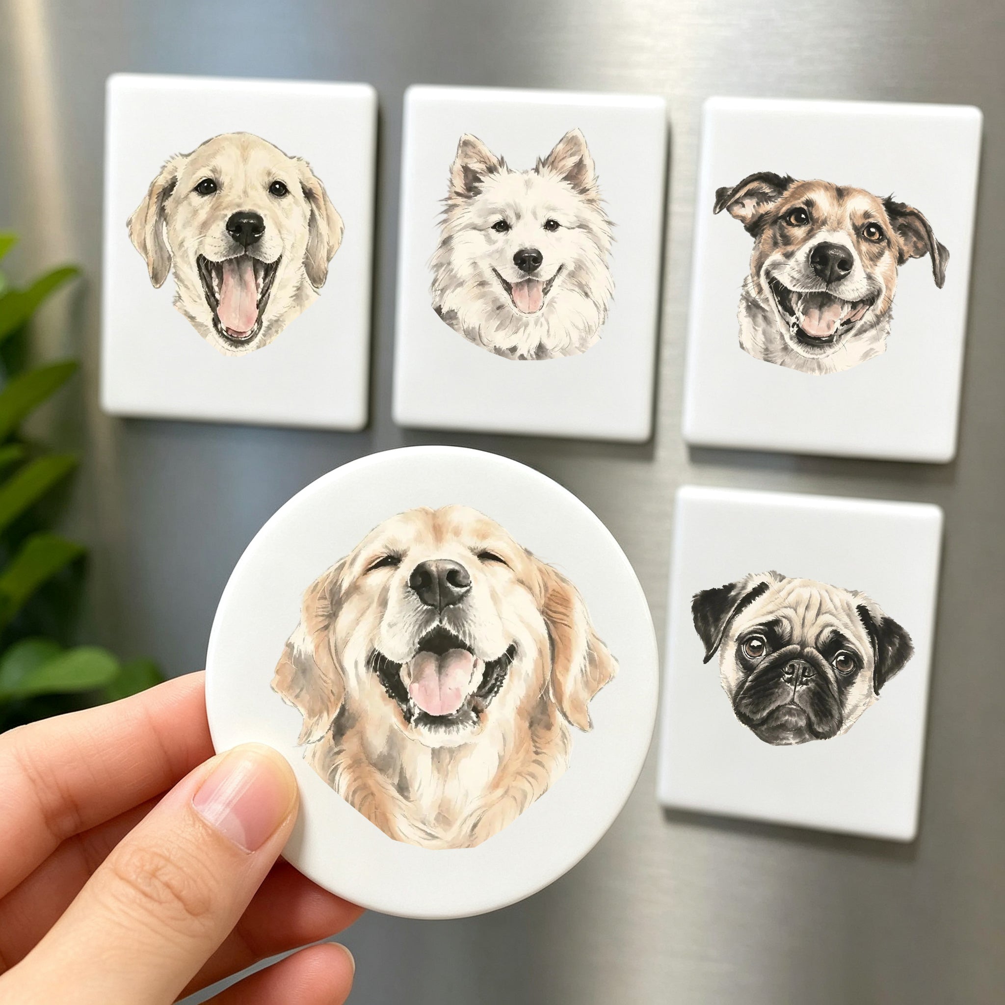 Custom Watercolor Dog Portrait Fridge Magnet - Personalized Pet Illustration, Pet Memorial Gift